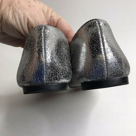 Tory Burch Womens Vanessa Silver Crackle Crystal Bow Slip On Flats Pointy Toe 8M - Picture 6 of 12